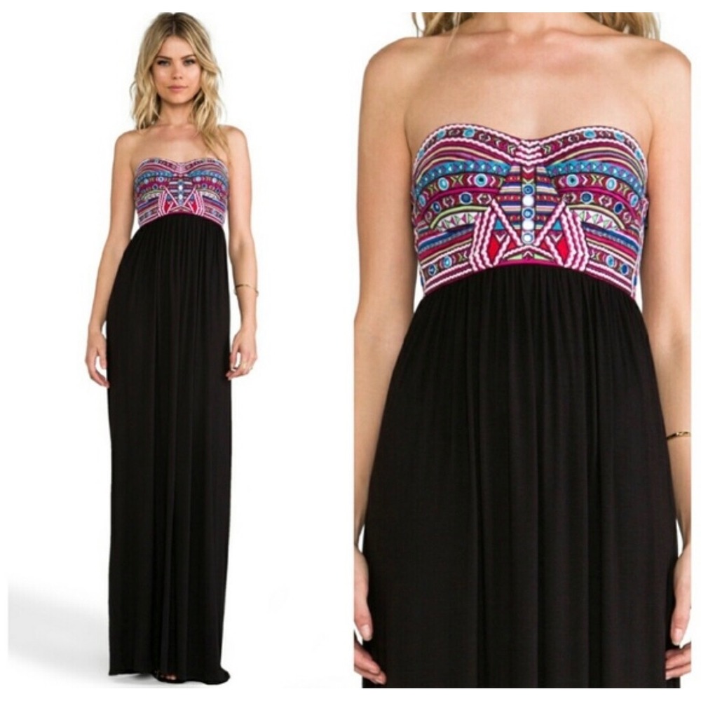 Mara Hoffman Mirror Embroidered Bustier Strapless Maxi Dress Black XS